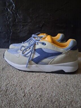 Men's Size 11 Diadora Eclipse 1995 Cream Blue Yellow Retro Casual Sneakers